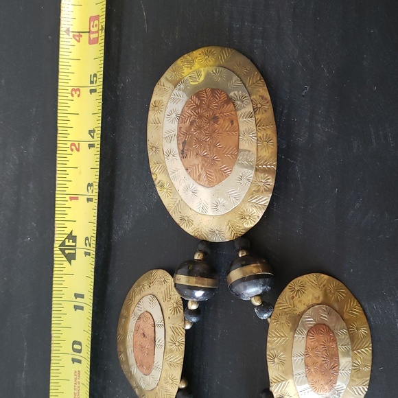 Vintage Hand Crafted Gold Silver Copper Multi-metal Beaded Necklace - Picture 6 of 7